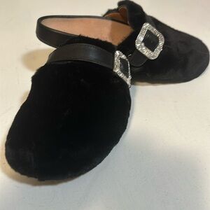 Kate Spade, black silver gem buckled slippers